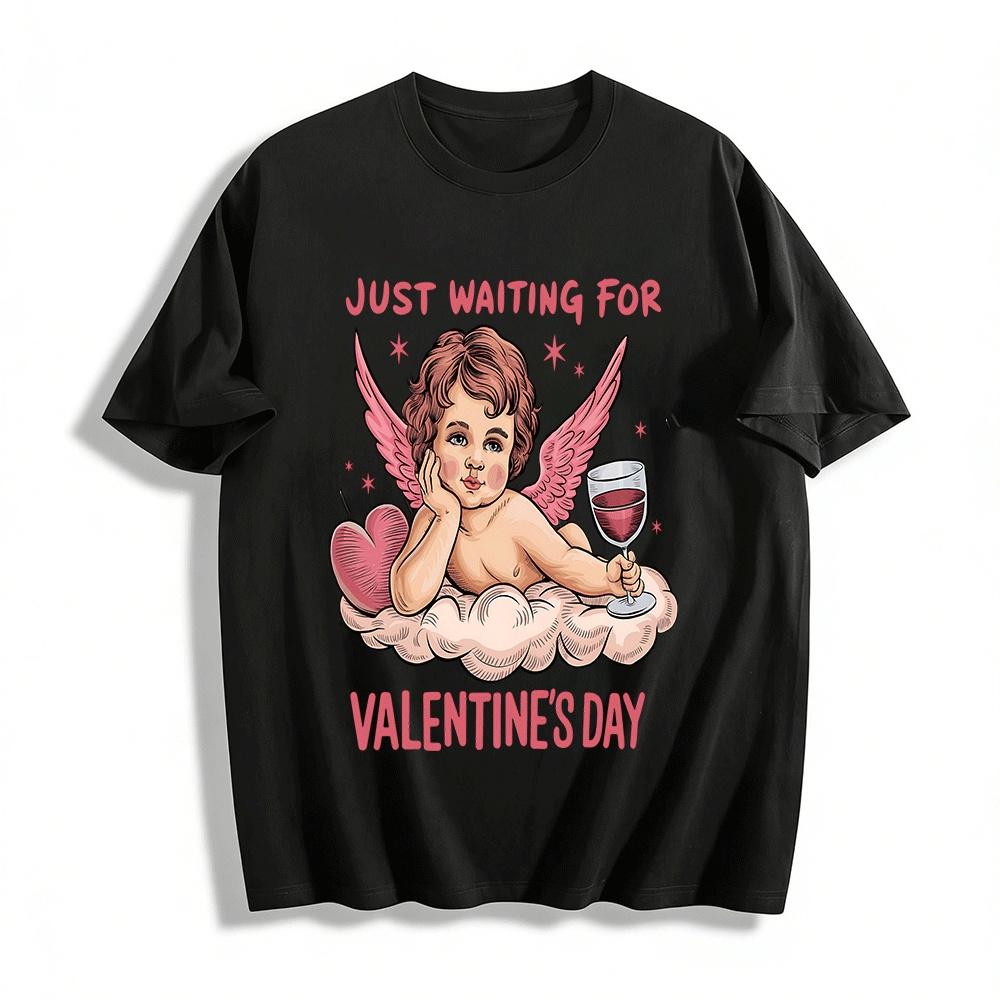 

Waiting For Valentine s Day Cupid Wine Heart Print Top Pure cotton T-shirt XXS