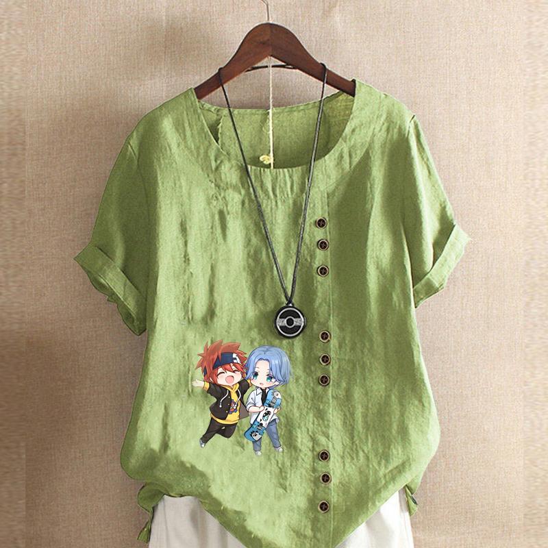 

Женская модная футболка с короткими рукавами с принтом героев мультфильмов, свободная хлопковая рубашка, повседневная свободная летняя блузка, топы 5XL зелёный