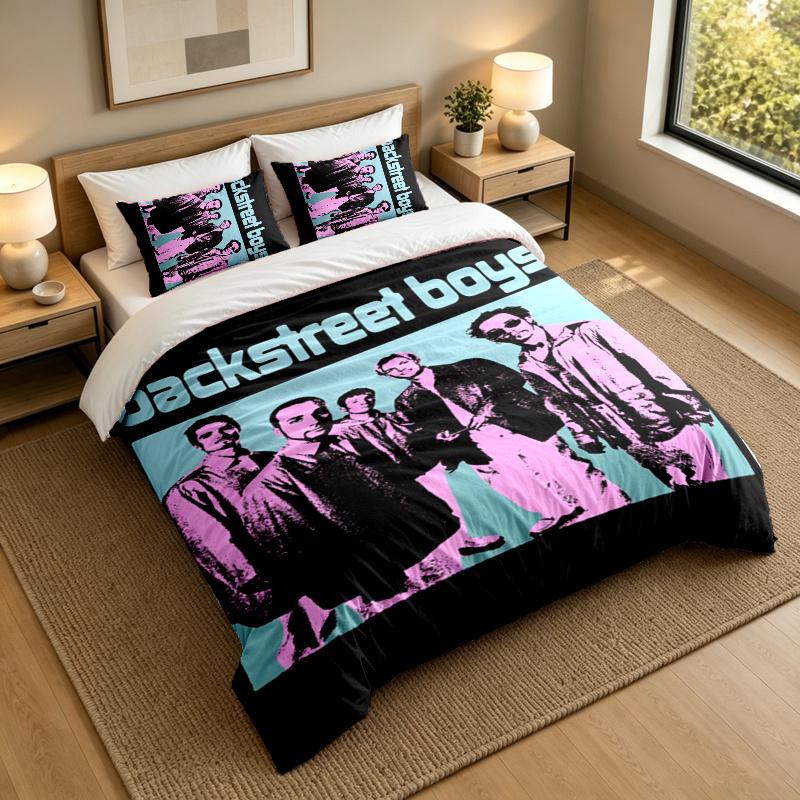 3-Piece Bed Sheet Set with Backstreet Boys Design, 1 Flat Sheet and 2 Pillowcases for Bedroom