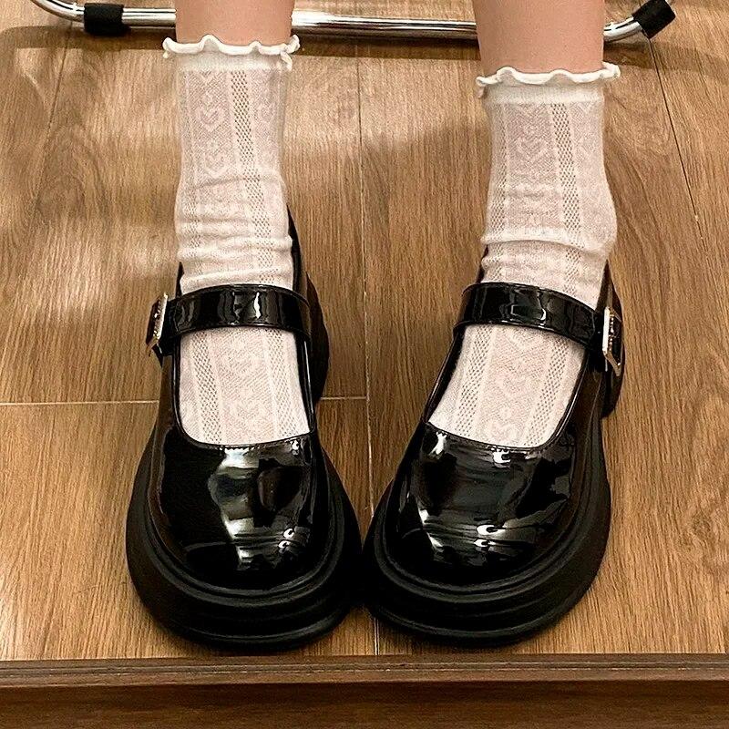 

Женские туфли-оксфорды Мэри Джейн, кожаные туфли на высоком каблуке с пряжкой и ремешком, женская обувь с круглым носком, женские туфли-лодочки на платформе