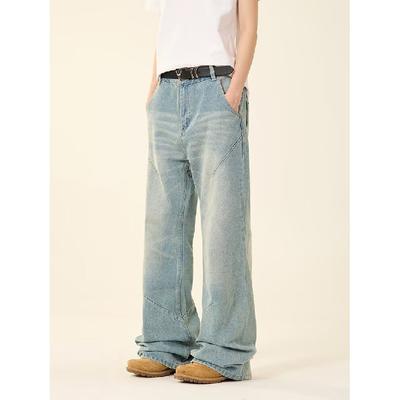 Autumn And Winter New American High Street Washed Light Colored Jeans For Men And Women Straight Leg Slightly Flared Loose Wide Leg Pants