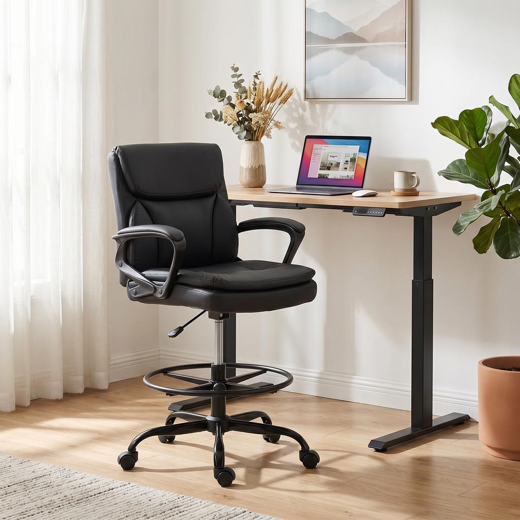 Ergonomic Office Chair, Drawing Chair, Adjustable Footrest, 61 x 61 x 108 cm, Black
