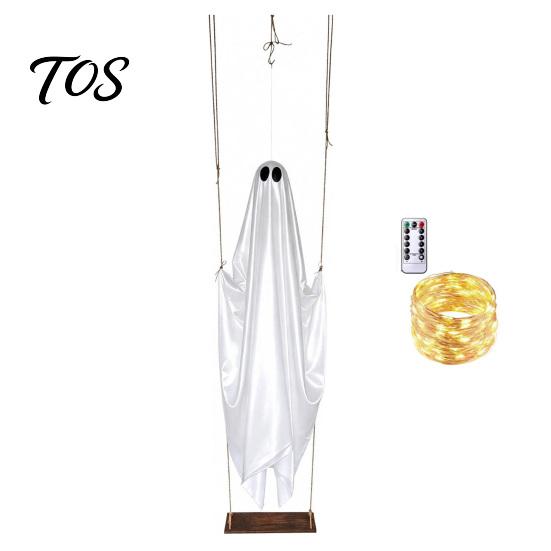 Hanging Ghost Decor Swinging Halloween Decoration, LED Light Up Large Spooky Tree with Remote Control for Outside Garden Yard Porch Tree, Front