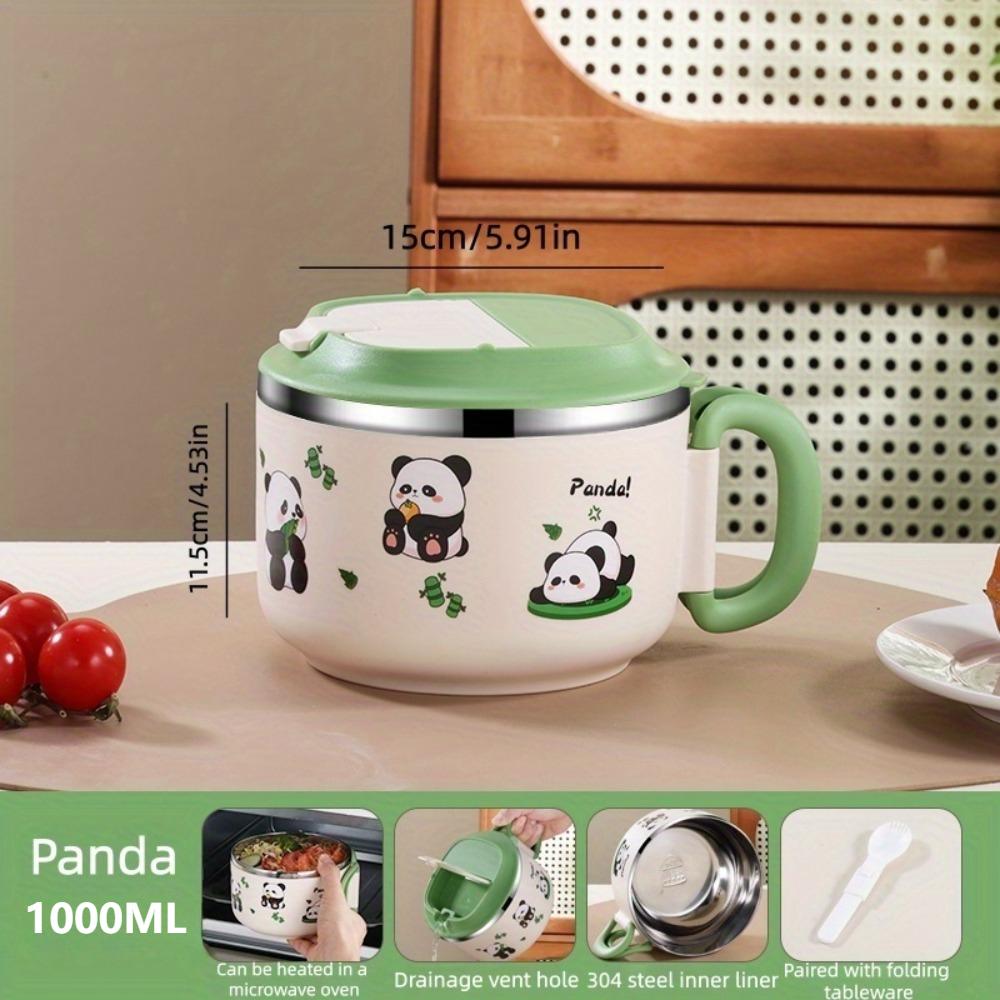 Cute Panda Instant Ramen Noodle Bowl Cartoon 304 Stainless Steel Noodle Bowls With Lid Handle For Udon Miso Thai Or Pho Soup