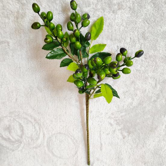 Artificial Berry Stems Faux Green Olive Branches with Leaves Fake Greenery Picks with Fruits for Home Vase Floral Arrangement