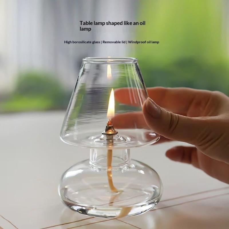 

1Pcs European Style Home Candle Holder Ornament Nordic Style Glass Oil Lamp With Lampshade Windproof And Crispy Oil Lamp one size
