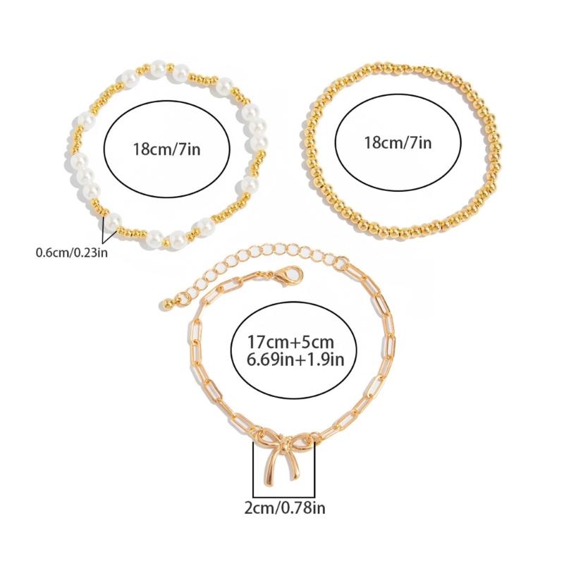 Modern Bowknot Detail Imitation Pearls Bracelet with Alloy Clasp Adjustable Chain Elegant Jewelry For Women