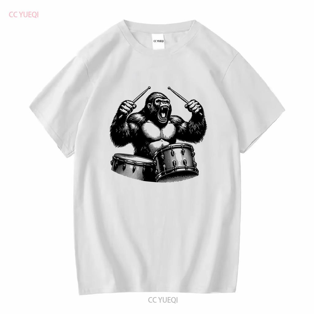Raging Ape Drummer Animal Playing Drums Drum Set T Shirt Fathers Day long or short sleeves vintage Washed fashion Stylish
