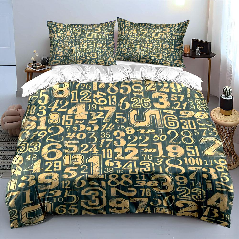 Vintage Numbers Pattern Decor Set Soft Comfortable Duvet Cover Bedding Set Included 1*Duvet Cover & 2*Pillowcases, Gift