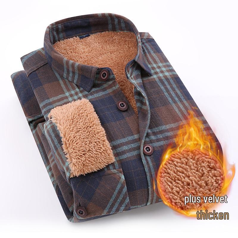 

Мужская клетчатая рубашка Dongyu из хлопка и овчины — плотная и теплая для осени/зимы 3XL