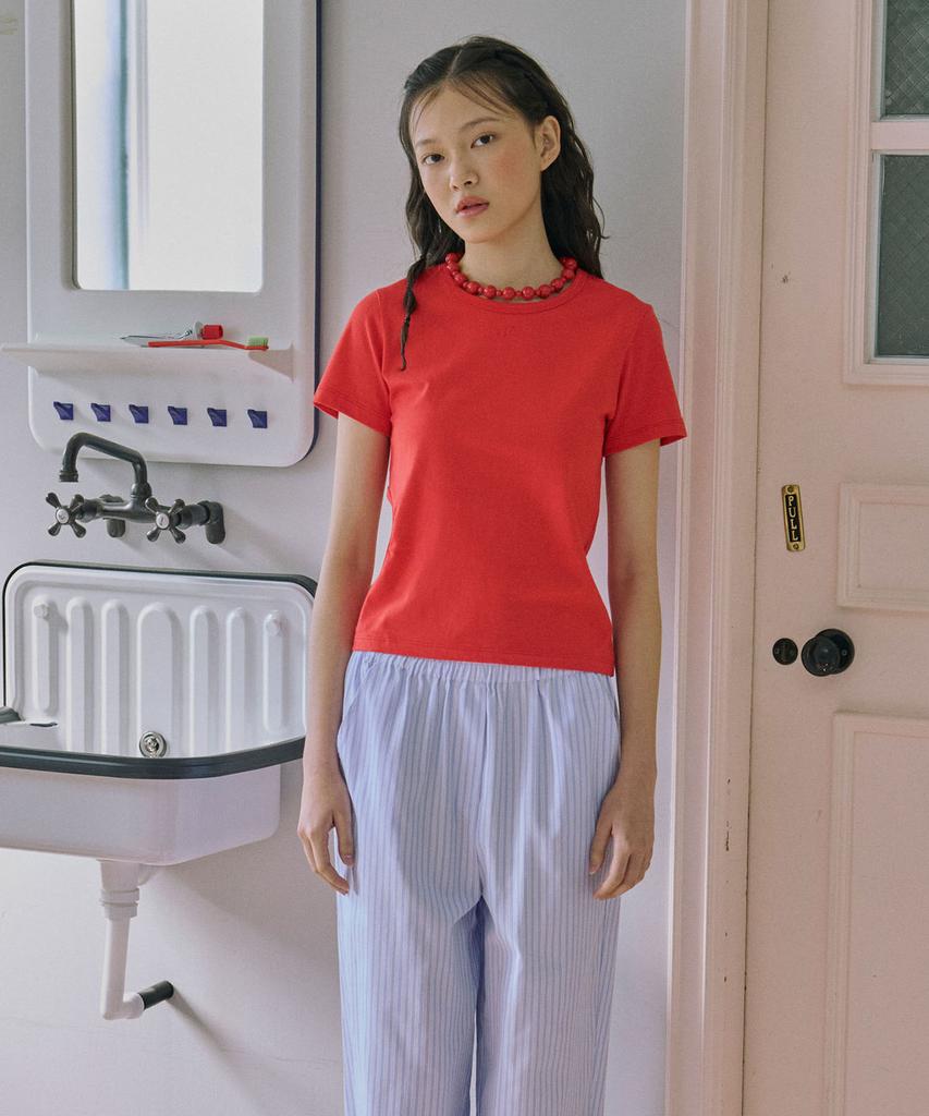 JUNEJUNE SPACE Slim Cut-Out Tee_Red