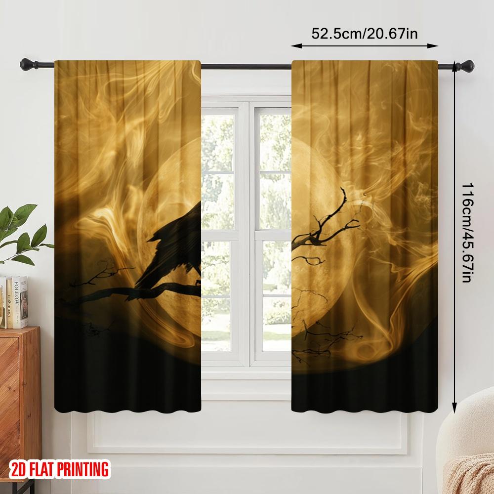 2pcs,2D Plane Printing Curtain Fabric Halloween Ghost (2) Versatile Fabric (without Rod) Outdoor Decorations Ldeal for Living