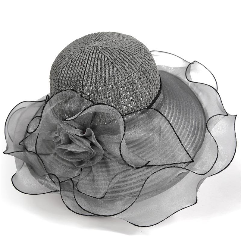 

Летняя новая шляпа женская шляпа от солнца элегантная и изысканная шляпа-федора с солнцезащитными полями дышащая шляпа-ведро из органзы M（56-58cm） серый