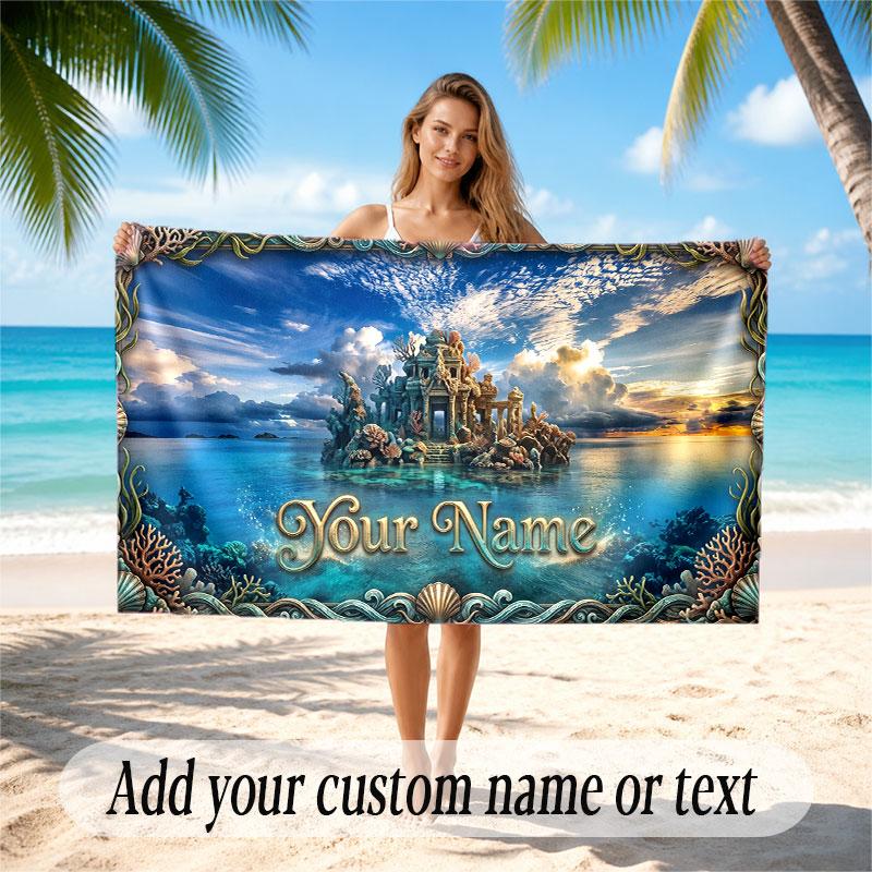 Octopus Sea Life Theme Soft Beach Towel Personalized Custom Name Text Towel Portable for Beach Pool Travel