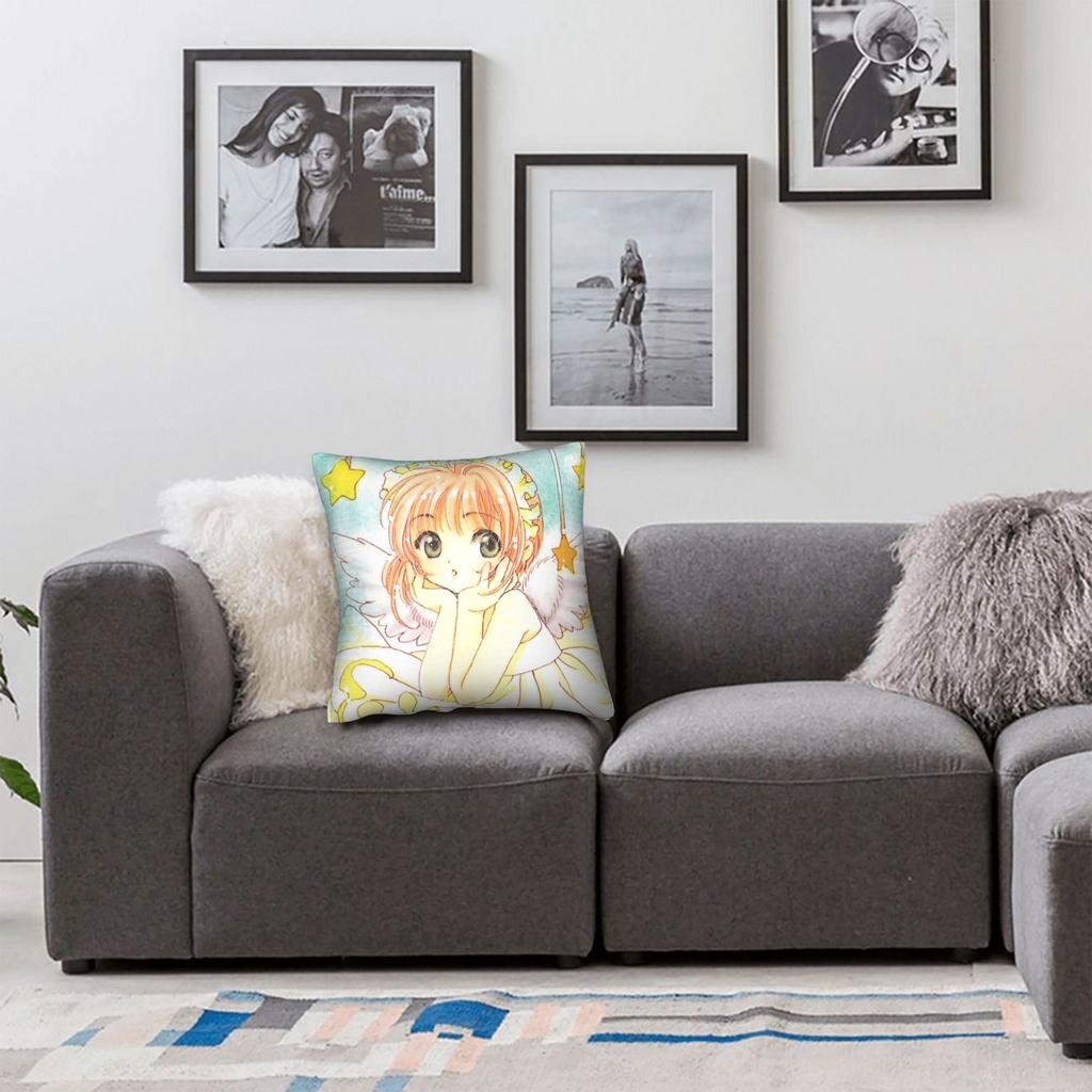 Cardcaptor Sakura Angel Square Pillow Cases Anime Girl Cushion Covers Awesome Zipper Decorative Pillowcase for Home 18"