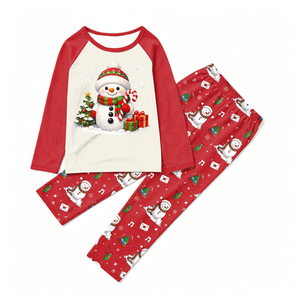 Christmas Print Family Matching Pajama Set with Long Sleeve Round Neck Top and Pants for Parents and Kids