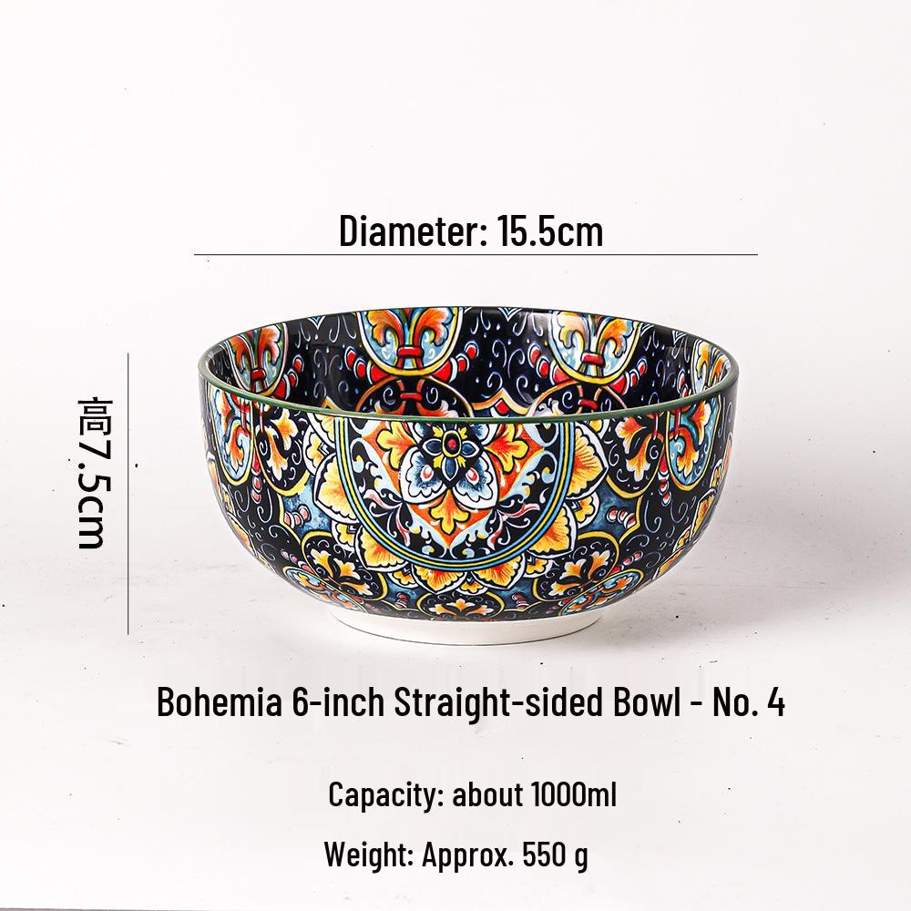 Blue Bohemian Porcelain Microwave-Safe Rice Bowl and Plate Set