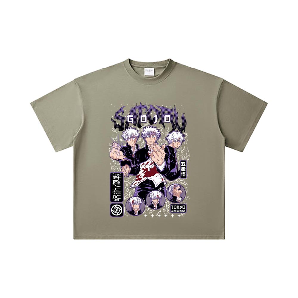 260 GSM Double Yarn 32 Count 100% Cotton Jujutsu Kaisen V24 Gojo Print Unisex Heavy Cotton T Shirt