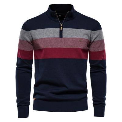 AIOPESON Heren Patchwork Pullover Sweater Katoen Casual Rits Mock Hals Trui voor Mannen Nieuwe Winter Mode Warme Trui voor Mannen