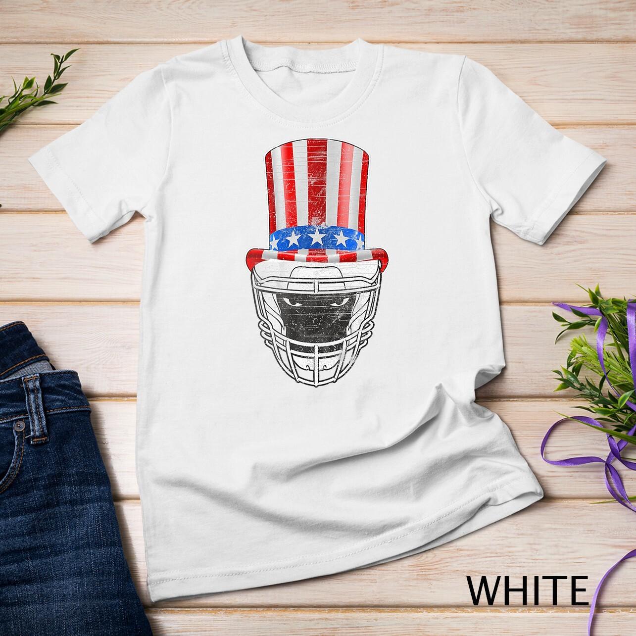 Football Hat US Flag Distress Sport July 4th American Flag Unisex T-Shirt Mens Womens Tees Top S