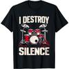 I Destroy Silence Drummer Graphic Cotton TShirt Casual Short Sleeve Crewneck Tee