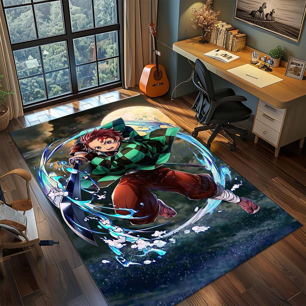 Demon Slayer Anime Teppich Großer Teppich Rutschfeste Waschbare Fußmatte Gamer Zimmer Schlafzimmer Heimdekoration -QJY