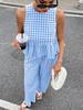 2026 Europe Casual Round Neck Sleeveless Ruffle Hem Top & High Waist Straight Long Pants
