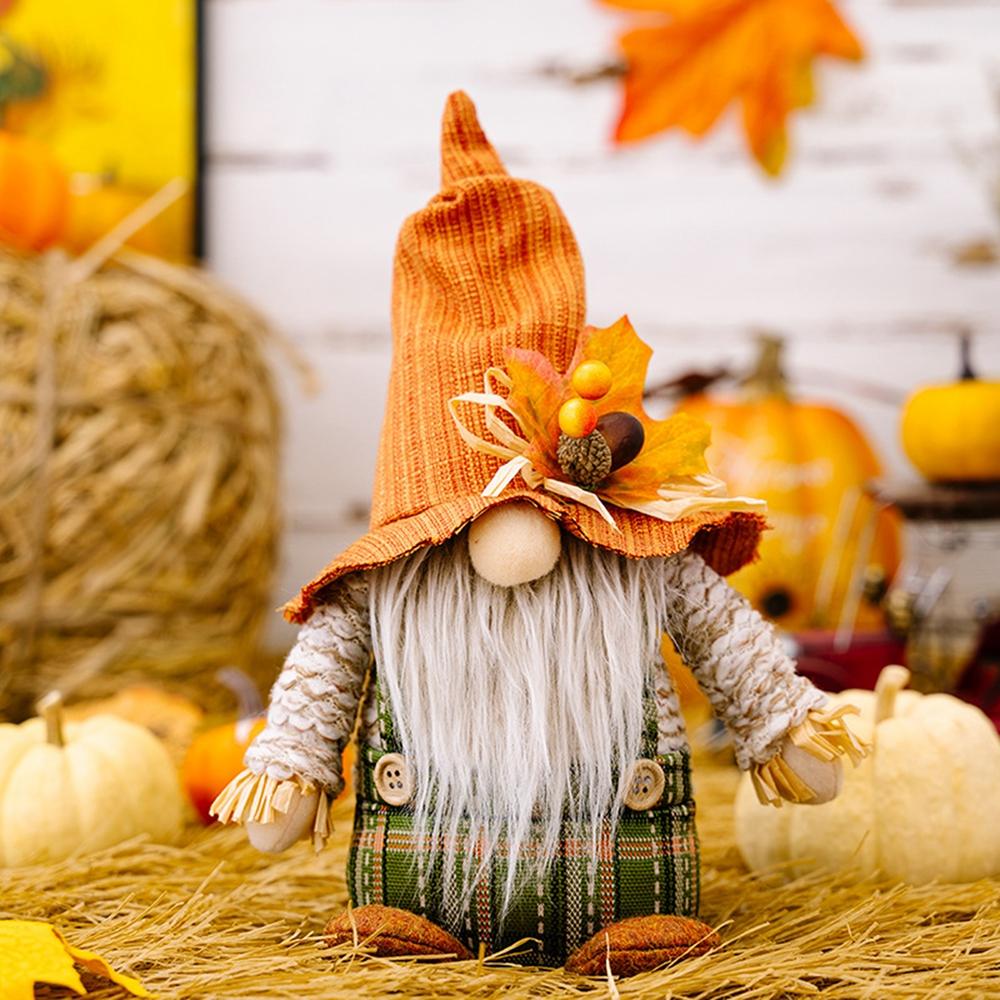 1/2PC Fall Dwarf Elf Dolls Scandinavian Swedish Tomte Gnomes Thanksgiving Decoration Harvest Elf Dwarf with Sunflower Maple Leaf