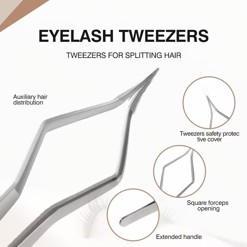 Lash Extension Tweezers Anti Slip Stainless Steel Curved Tip Straight Tweezers High Precision Nail Art Makeup Beauty Tools