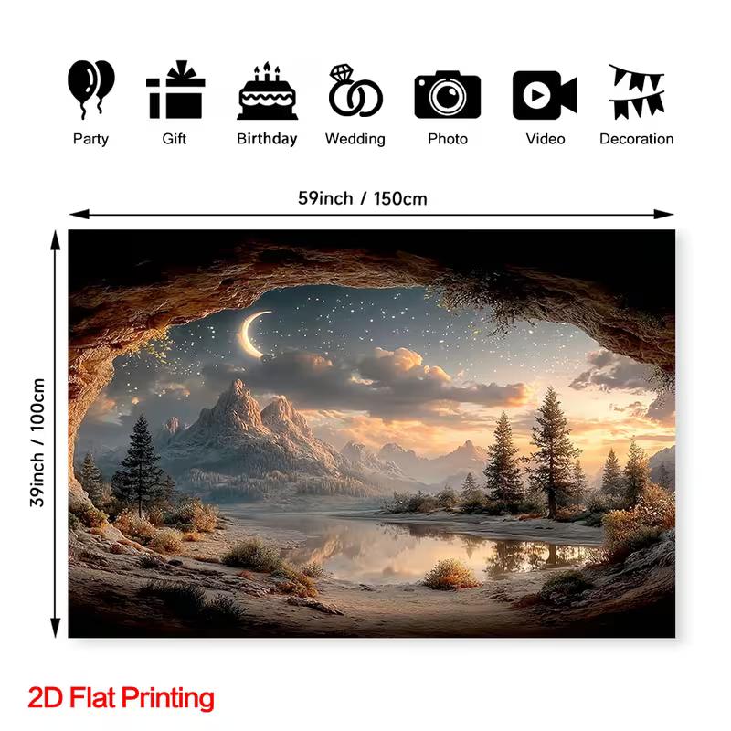 2D Starry Night Cave Backdrop for Outdoor & Travel Photography