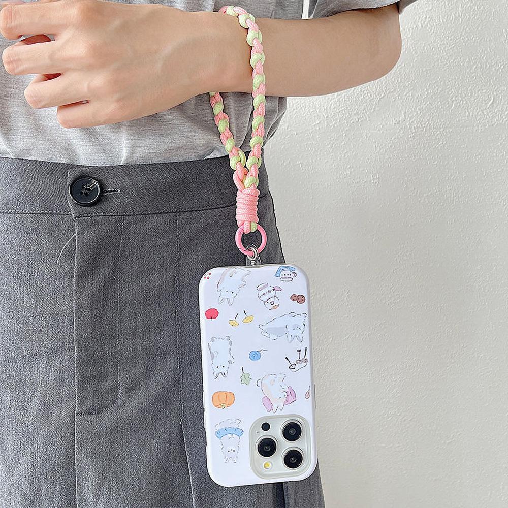 Macaron Dopamine Colored Short Strap Mobile Phone Chain with Clip Wrist Strap Keychain Wallet Lanyard