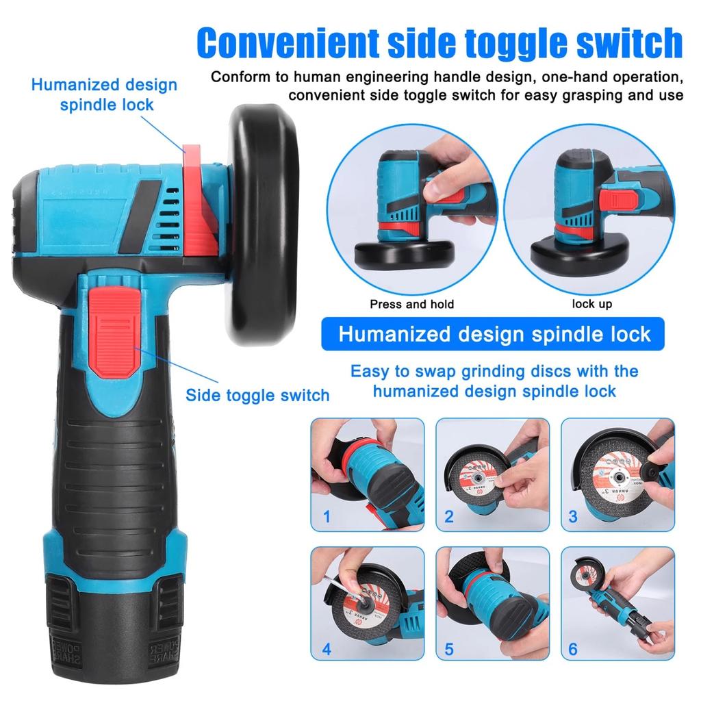 Mini Angle Grinder, 19500rpm Electric Grinding Tool Mini Grinder Handheld Cutter,with 1pcs 12V 3600mAh