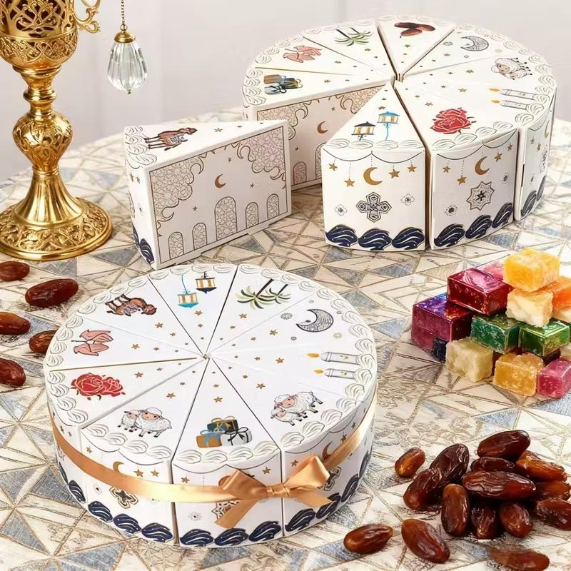 10Pcs/set Ramadan Countdown Calendar Gift Box Cake Shaped Eid Mubarak Candy Snack Packaging Box Muslim Party Decor Supplies
