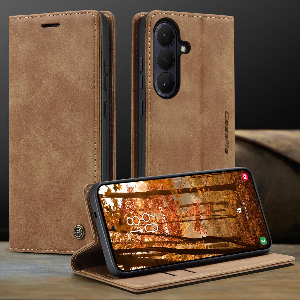 CaseMe Retro Magnetischer Flip PU-Leder Hülle für Samsung Galaxy S26 Ultra S25 Edge S24 FE S23 Plus + Brieftaschenabdeckung Handyhülle