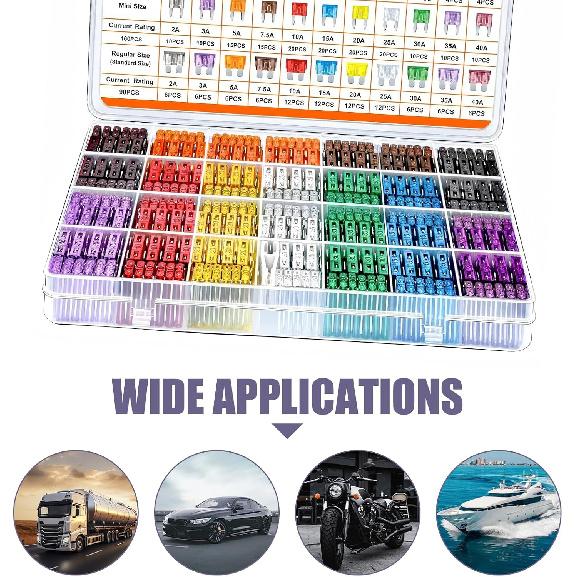 300PCS Car Fuses Assortment Kit, Micro & Mini & Standard Blade Fuse Kit, Universal Replacement Blade Fuses for Auto, Sedan, Boat, RV