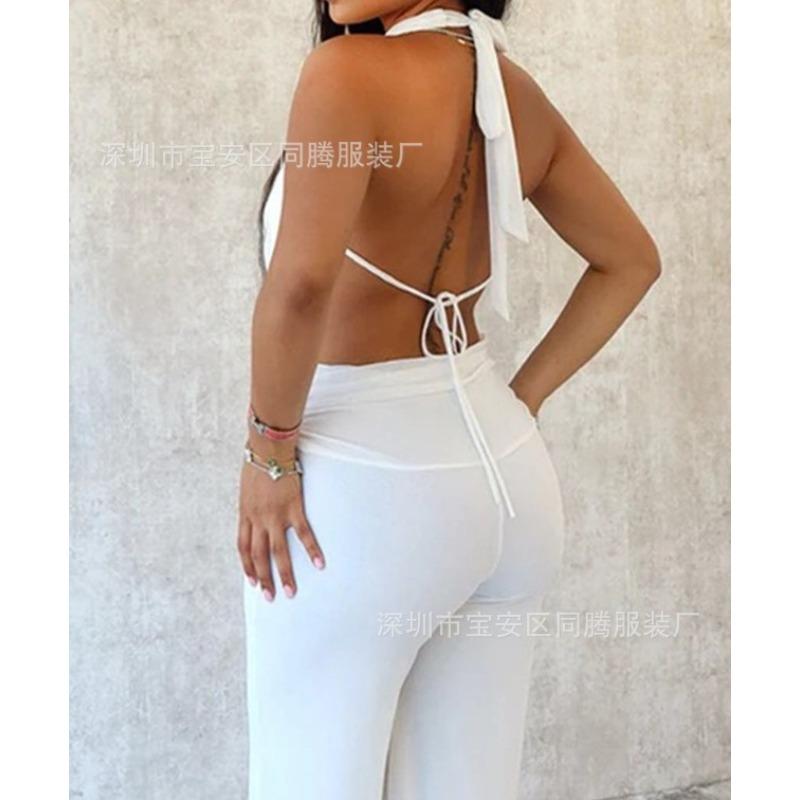 European and American fashion women's clothing neck halter deep V swinging neck two-piece set
