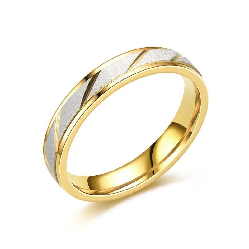 Stainless Steel Gold Color Wave Pattern Couple Wedding Engagement Ring Promise Jewelry Gift