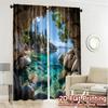 2pcs   2D FLAT PRINTING Curtains (Without Rod) Azure Cove Popular Light Filtering Curtains Prints Light Filtering Curtains
