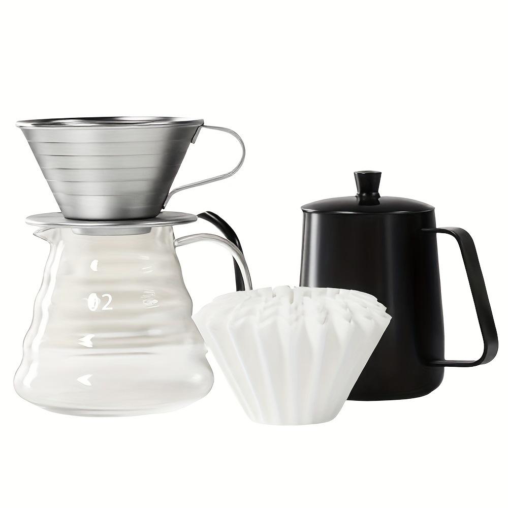 Stainless Steel Flat Bottom Pour Over Coffee Filter Cup and Pot Set