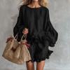 2026 Spring/Summer European & American Fashion Lantern Sleeve Top and Ruffled Shorts Two-Piece Set