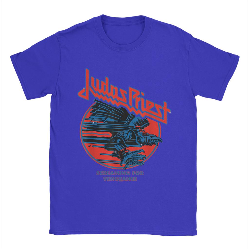 Judas Priest Screaming For Vengeance T Shirt Men's Cotton Vintage T-Shirt Crewneck Blue Eagle Tee Short Sleeve merch Graphic