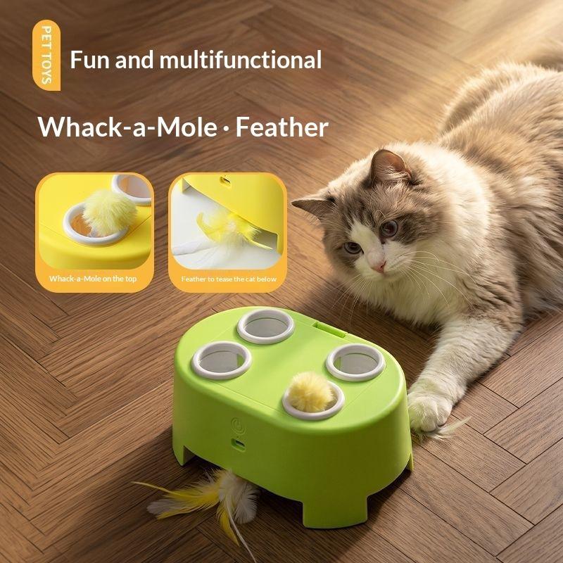 Whack Mole Automatic Spring Out Feather Pet Toy Rechargeable Interactive Toy for Cats Dogs Perfect Pet Owner Gift
