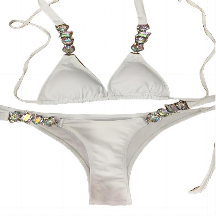 Bøyle Svømmetoppsett Svømming Badedrakter Bandasjedrakt Sexy Kvinner Bikini Diamant Strand Badetøy Bandeau Tenåringsjente Svømmedrakter