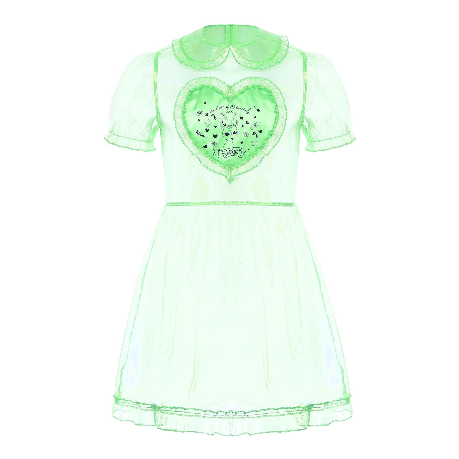 

Чоловіча прозора сітчаста сукня покоївки Милий комірець Рукав-ліхтарик Розкльошена А-силуету Костюм для кросдресингу Клубний нічний одяг M зелений