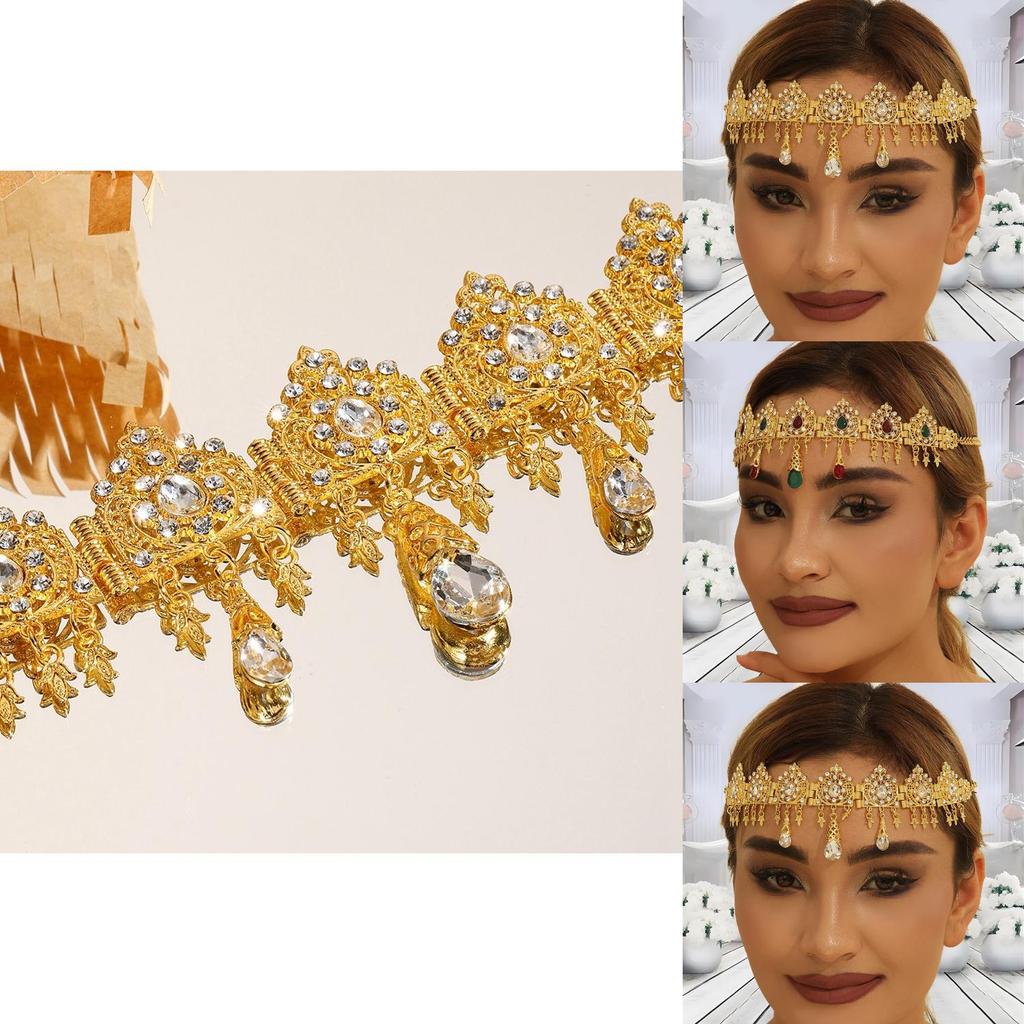 Bridal Hair Accessory With Gold Alloy Simulation Crystal Dangle Head Chain For Wedding And Formal Events