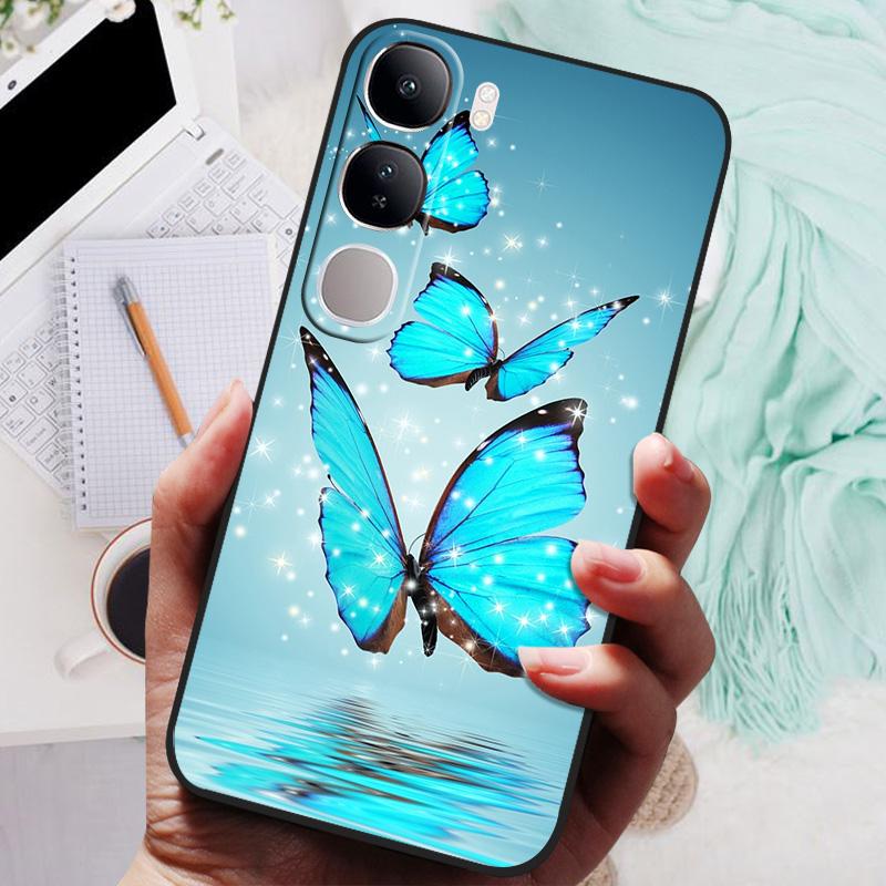 Vivo V40 Lite IDN V40SE Y200 Y300 Telefon Kılıfı Arka Kapak Moda Çiçek Kelebek Yumuşak TPU Kılıflar Vivo V 40 Lite V40 SE İçin