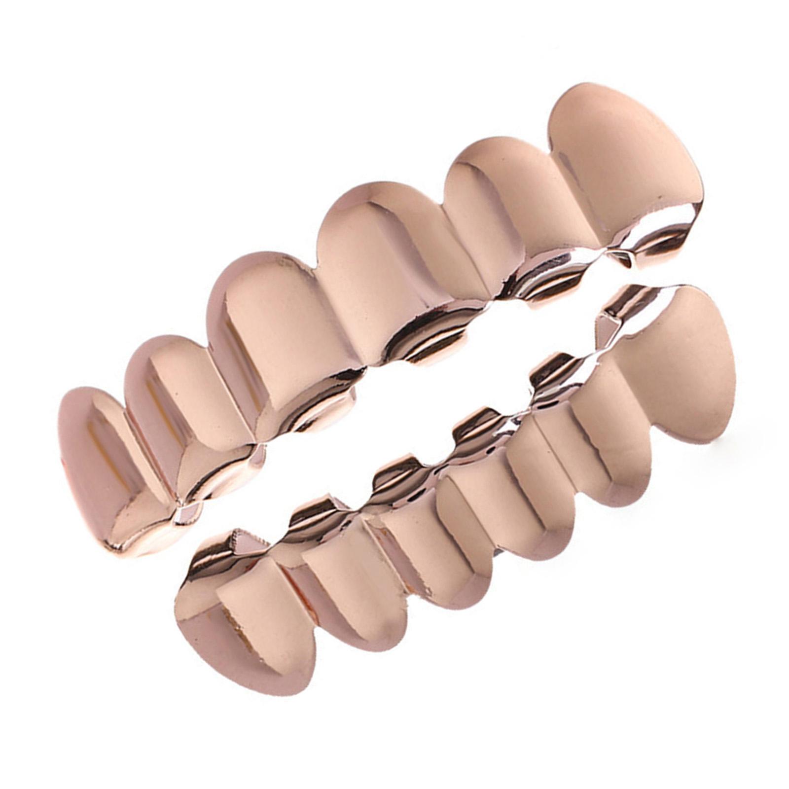 

Стильный набор хип-хоп-грилзов для верхних и нижних зубов, съемные зубные колпачки, простая установка, стоматологические аксессуары для вечеринок розового золота