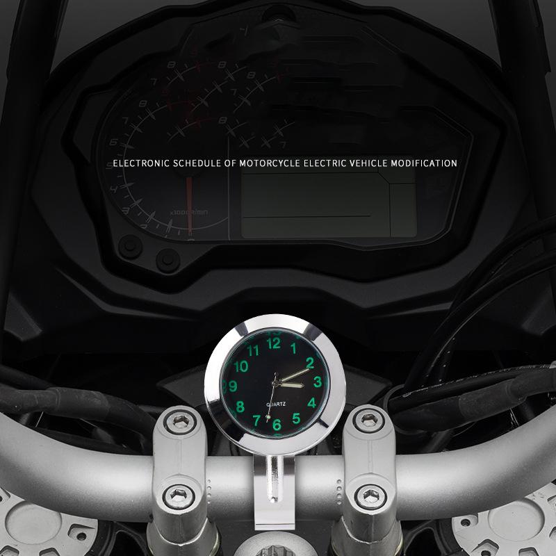 Univerzální vodotěsný chromovaný držák na řídítka motocyklu/kola Křemenné hodiny Hodinky Hliníkové Svítící hodiny Moto Černé příslušenství