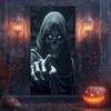 2D Glowing Eyes Reaper Door Cover, 2D Halloween Skeleton Decor