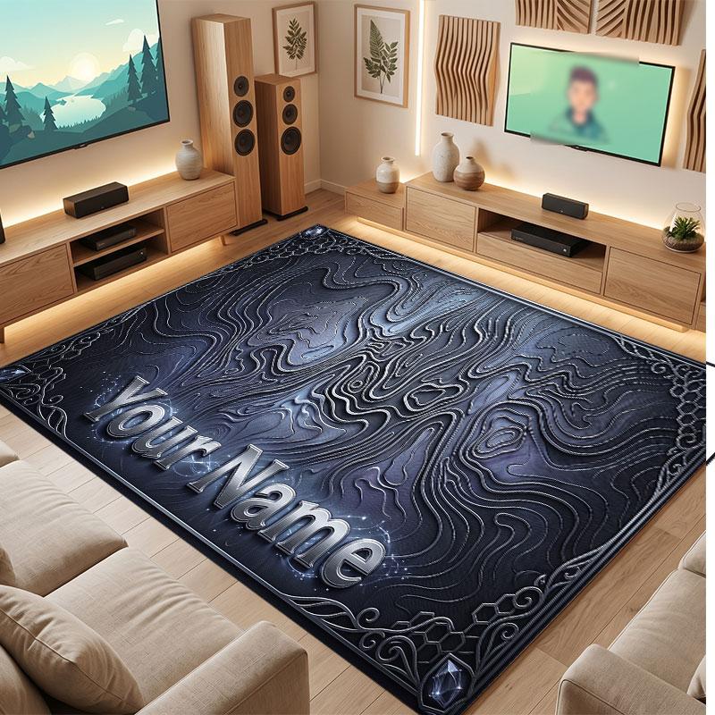 Abstract Geometric Theme Crystal Velvet Floor Rug Personalized Custom Name Text Warm Carpet Home Decoration